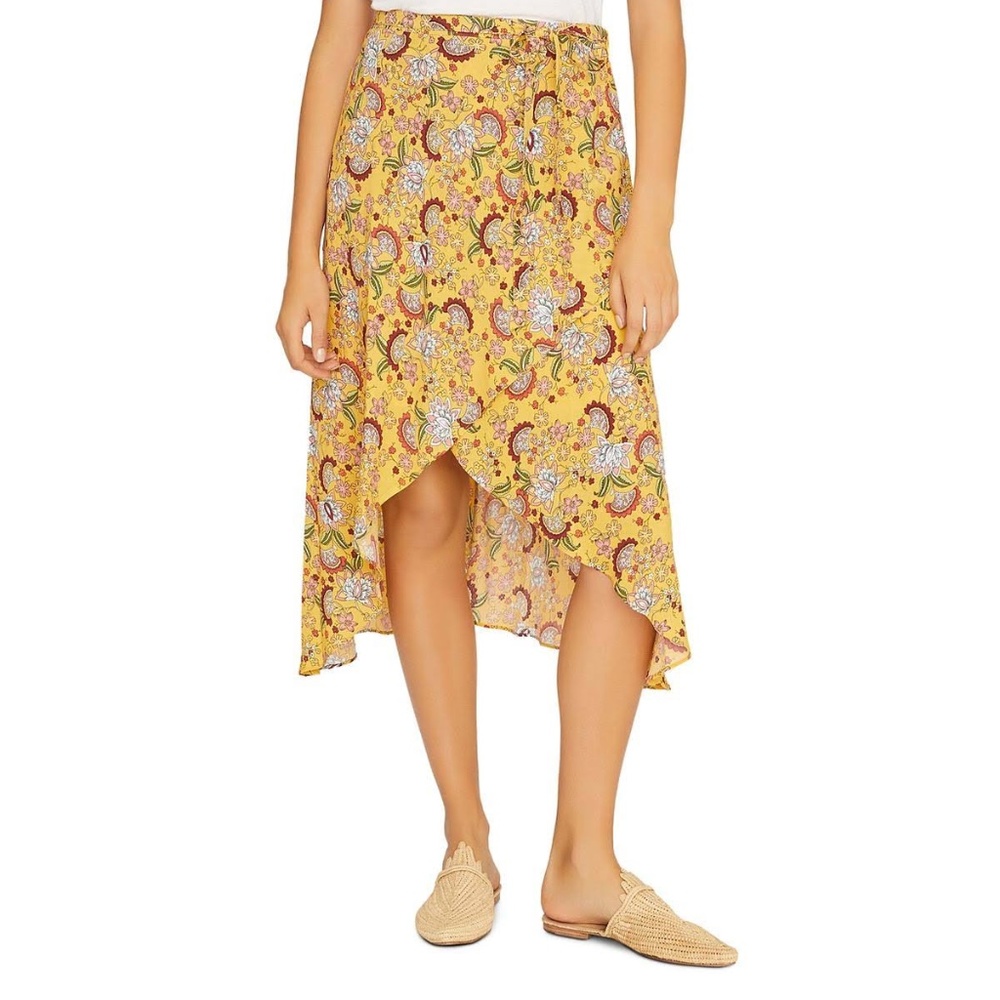 EUC Sanctuary Jamie Hi-low Faux Wrap Yellow Floral Midi Skirt